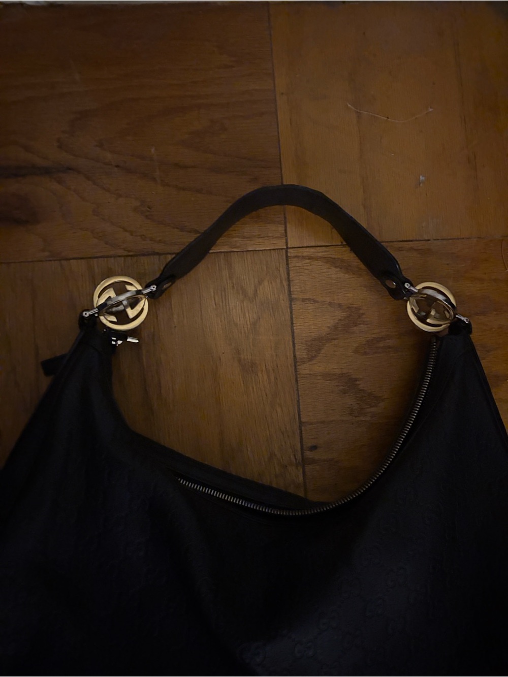 Gucci Black Embossed Leather Hobo with Gold Accents - Picture 3 of 7